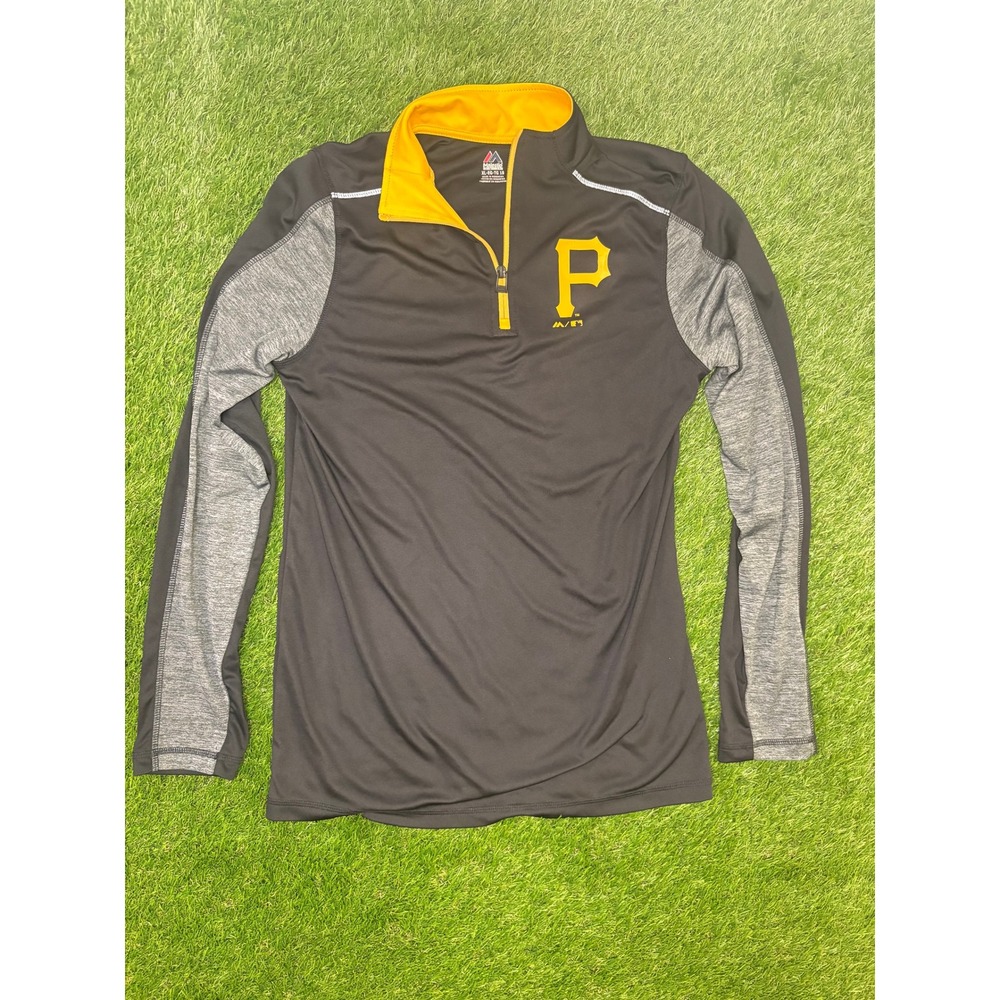 Majestic Pittsburgh Pirates Kids XL 18 Quarter Zip Pullover Black Gray MLB